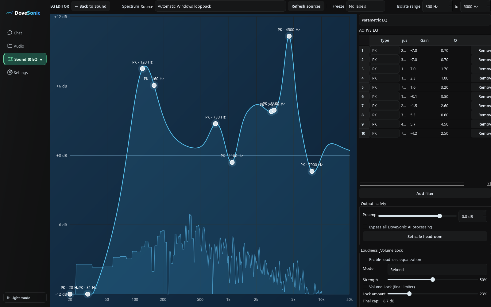 Advanced EQ editor with live spectrum
