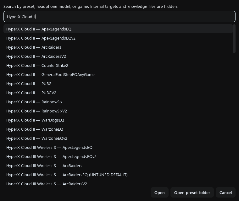 Headphone preset browser