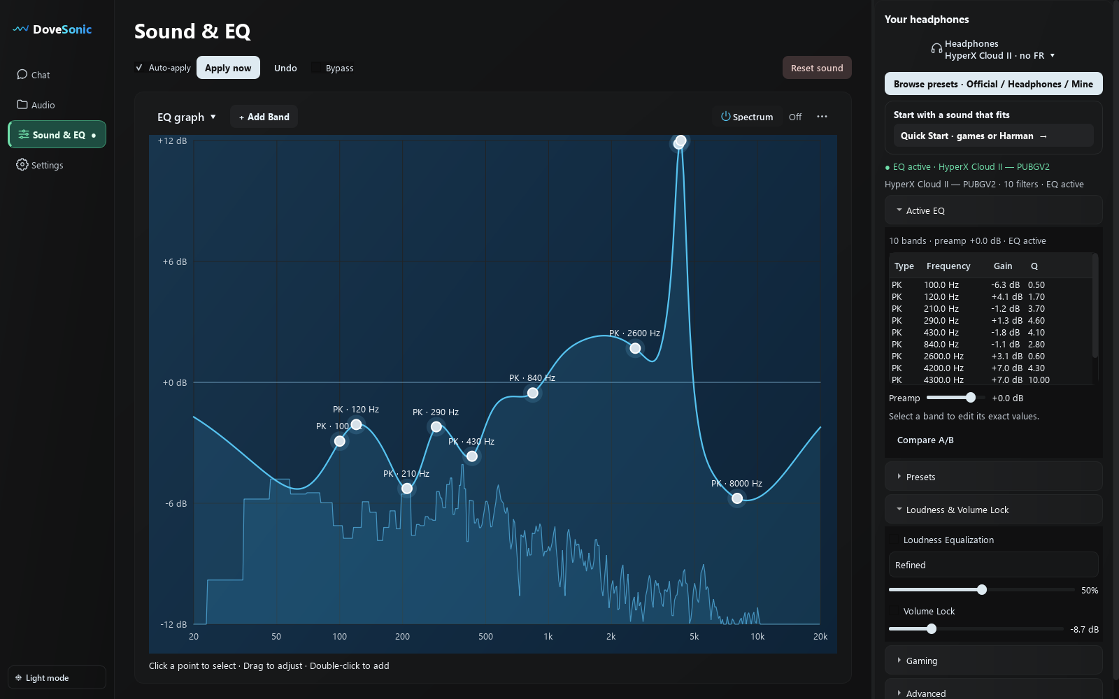 Sound and EQ page