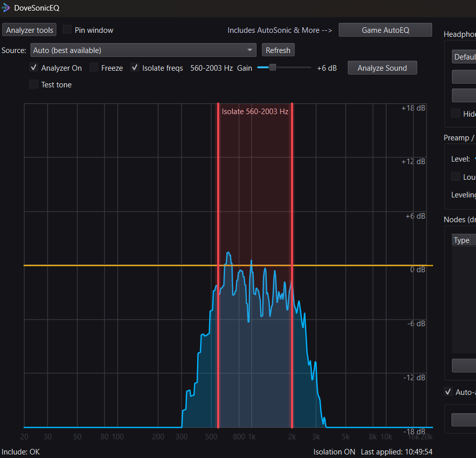 DoveSonicEQ analyzer tools, sound analysis, and frequency isolation