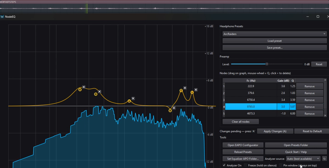 Arc Raiders EQ preset applied in NodeEQ