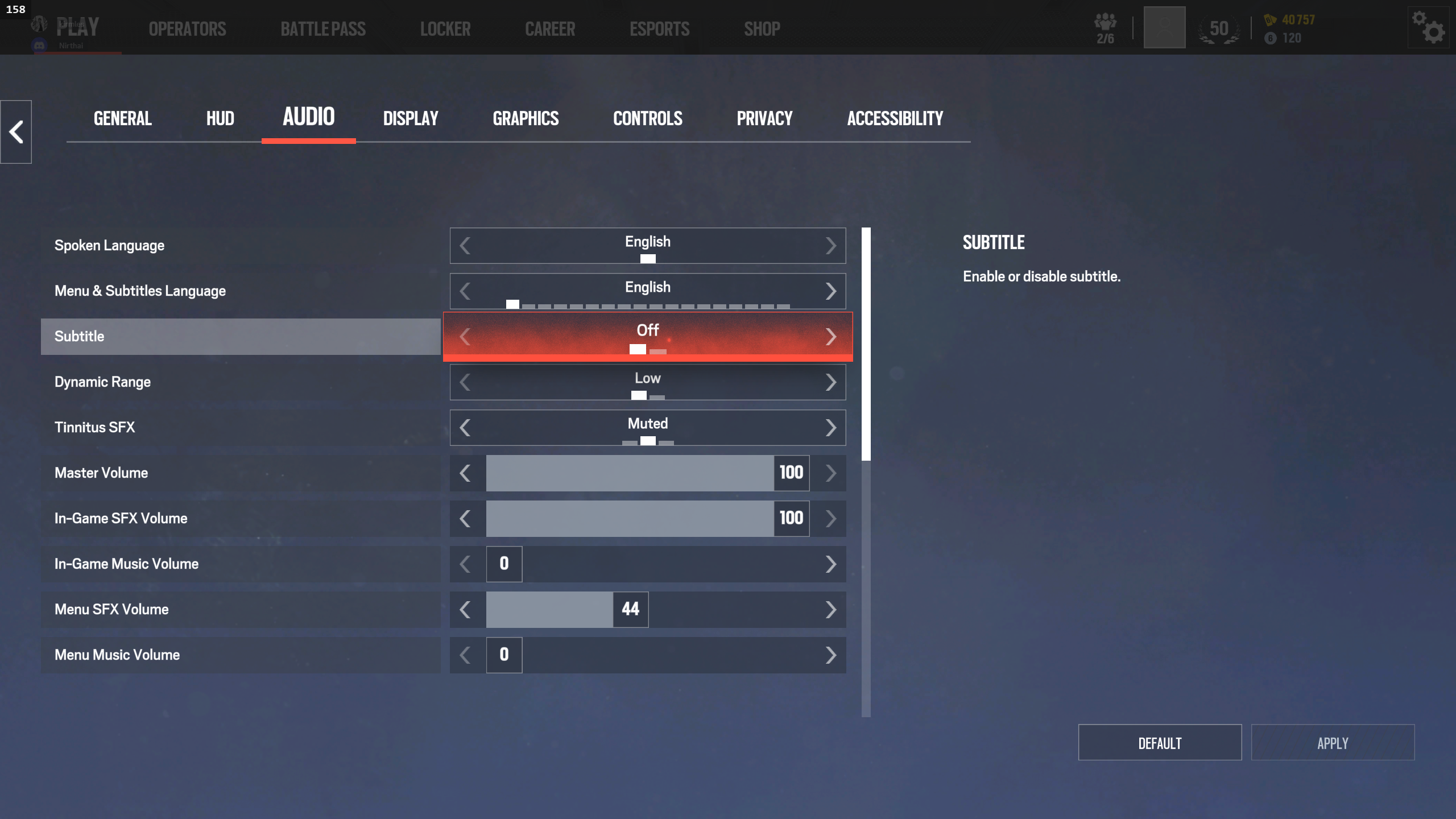 Rainbow Six Siege audio settings menu