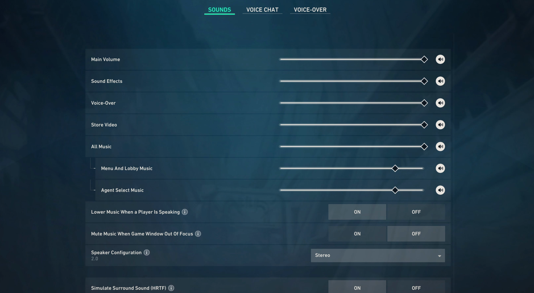 Valorant audio settings with HRTF enabled for clearer positional footsteps