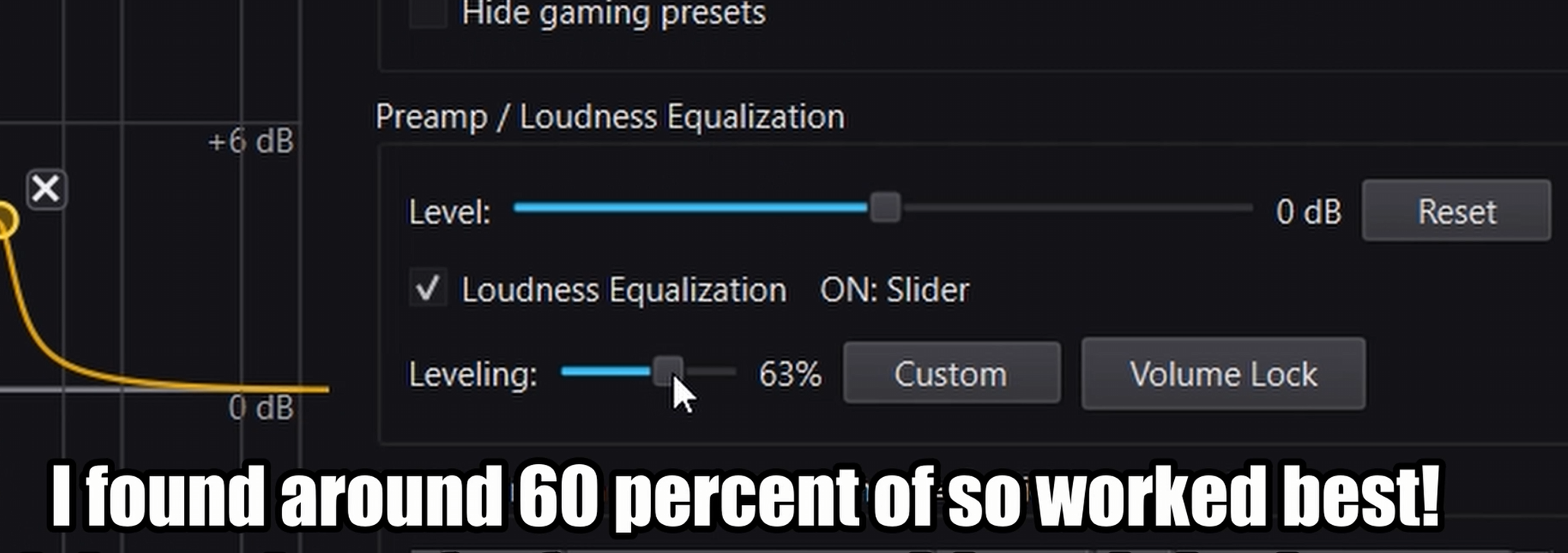 DoveSonicEQ Loudness Equalization set near 60 percent for Valorant footsteps