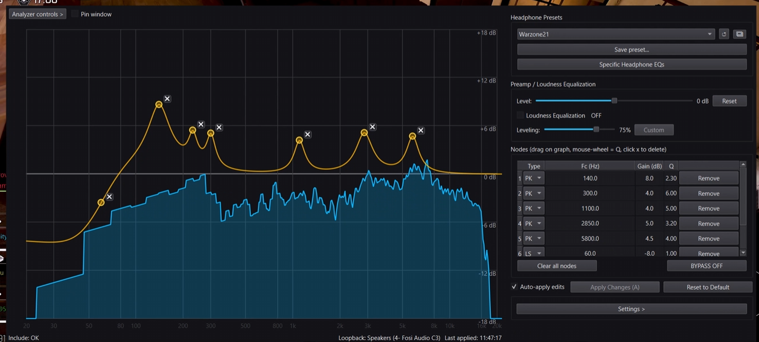 Warzone EQ settings for footsteps showing frequency analysis and footstep ranges