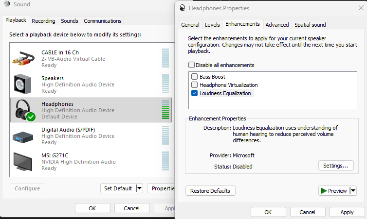 Windows sound enhancements loudness equalization: footsteps louder in FPS games